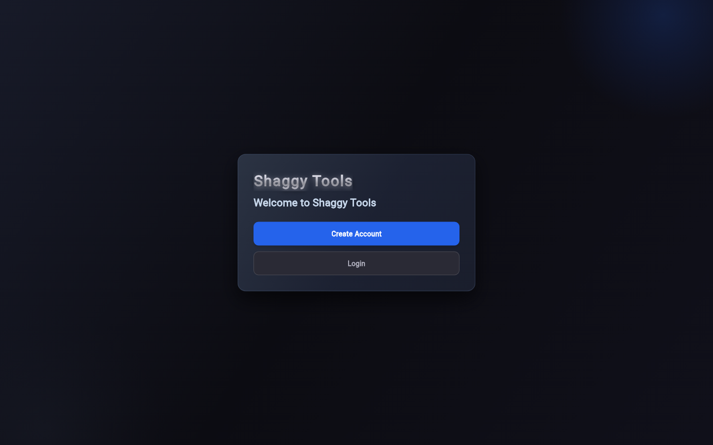 ShaggyTools login screen