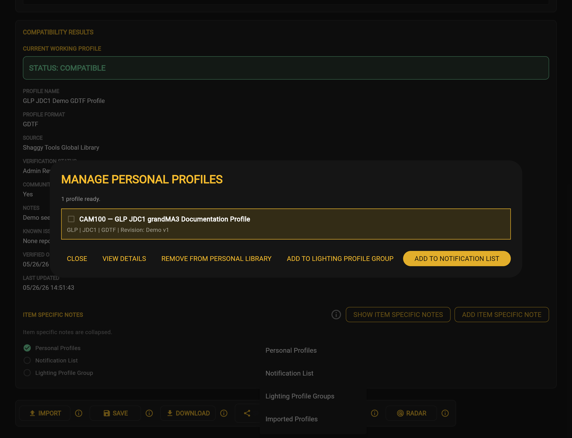 Settled state after adding the profile