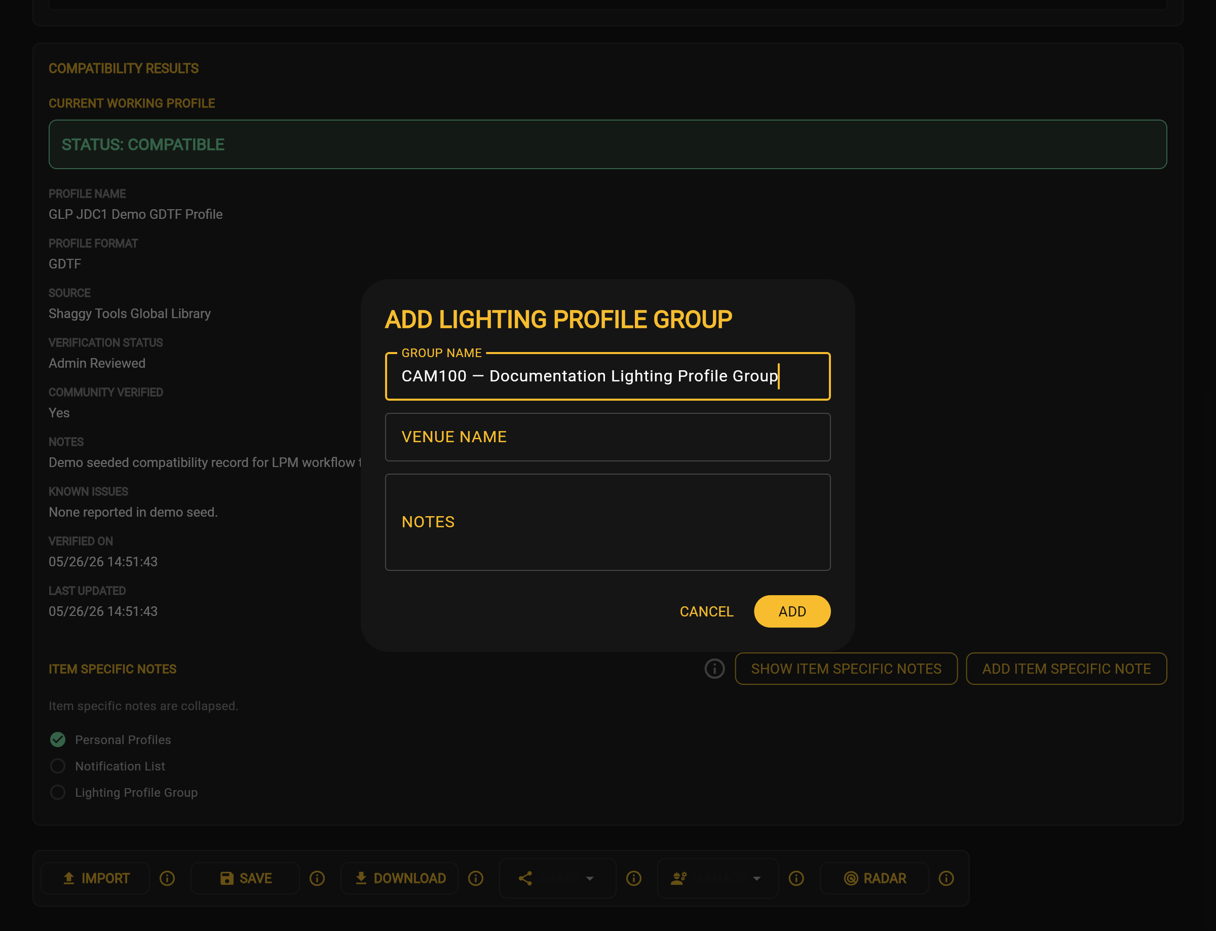 Completed group form before creation