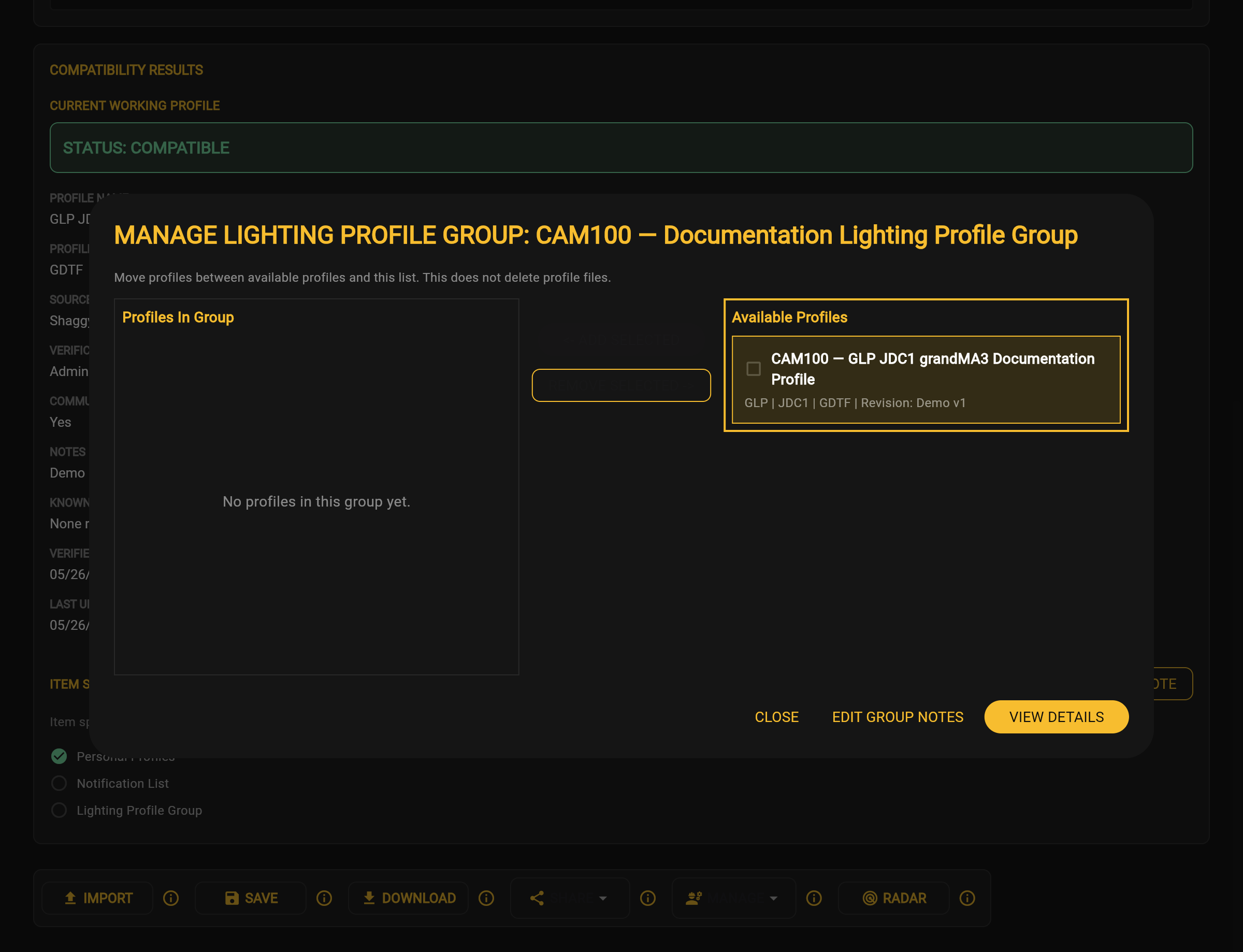 Profile remains under Available Profiles